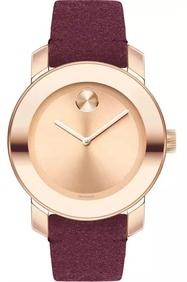 Movado Bold Rose Gold Dial Red Leather Strap Watch for Women - 3600447