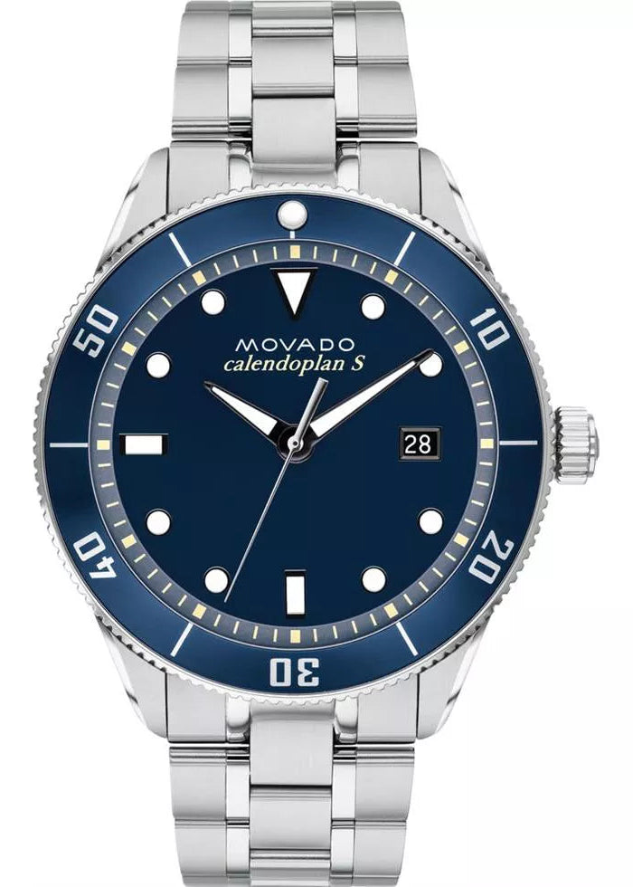 Movado Heritage Calendoplan Blue Dial Silver Steel Strap Watch For Men - 3650094