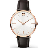 Movado Ultra Slim Silver Dial Brown Leather Strap Watch For Women - 0607093