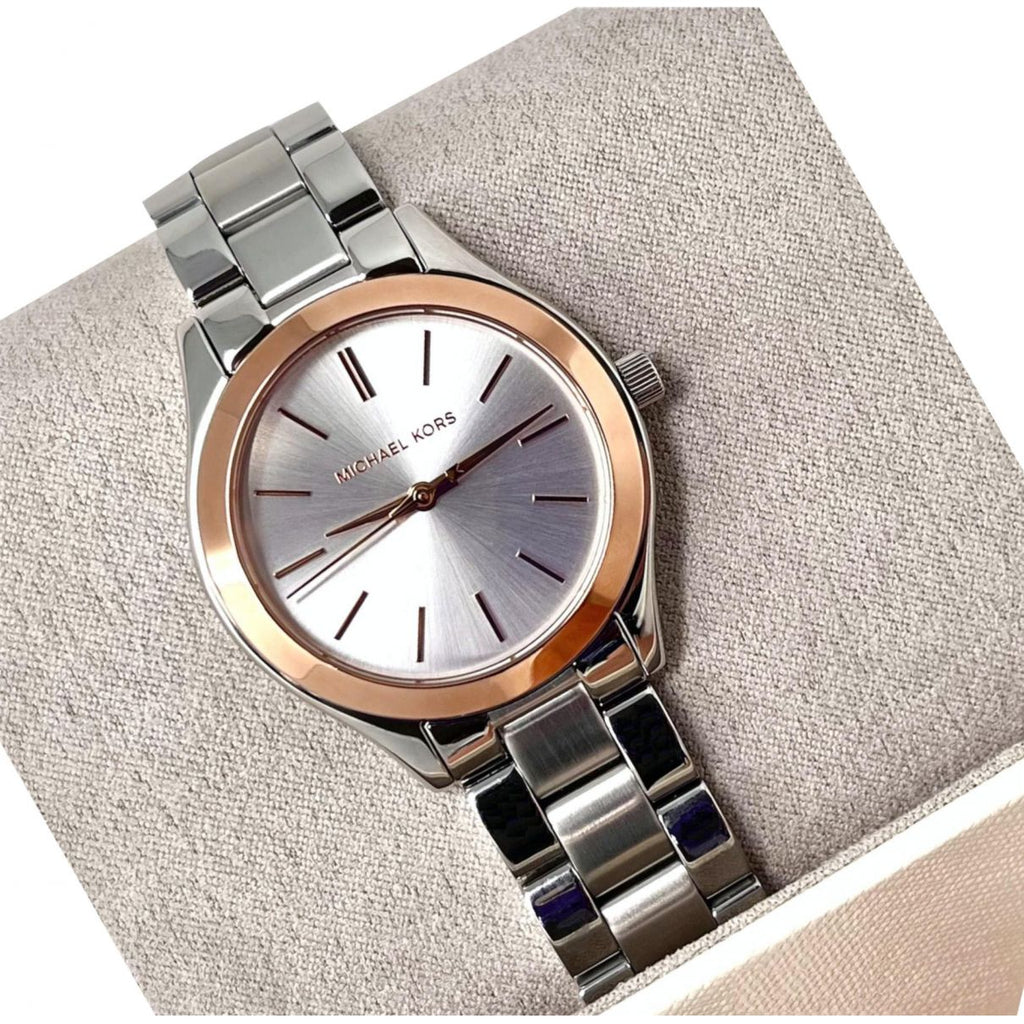 Michael Kors Mini Slim Runway Silver Dial Silver Steel Strap Watch for Women - MK3514