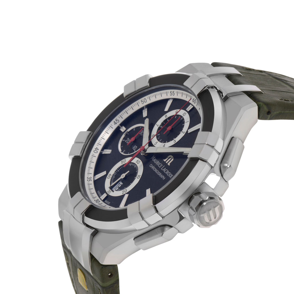 Maurice Lacroix Aikon Chronograph Black Dial Green Leather Strap Watch for Men - AI1018-PVB21-330-1