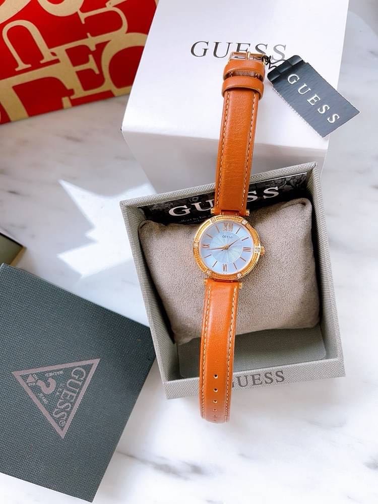 Guess Park Avenue Blue Dial Brown Leather Strap Watch for Women - W0838L2