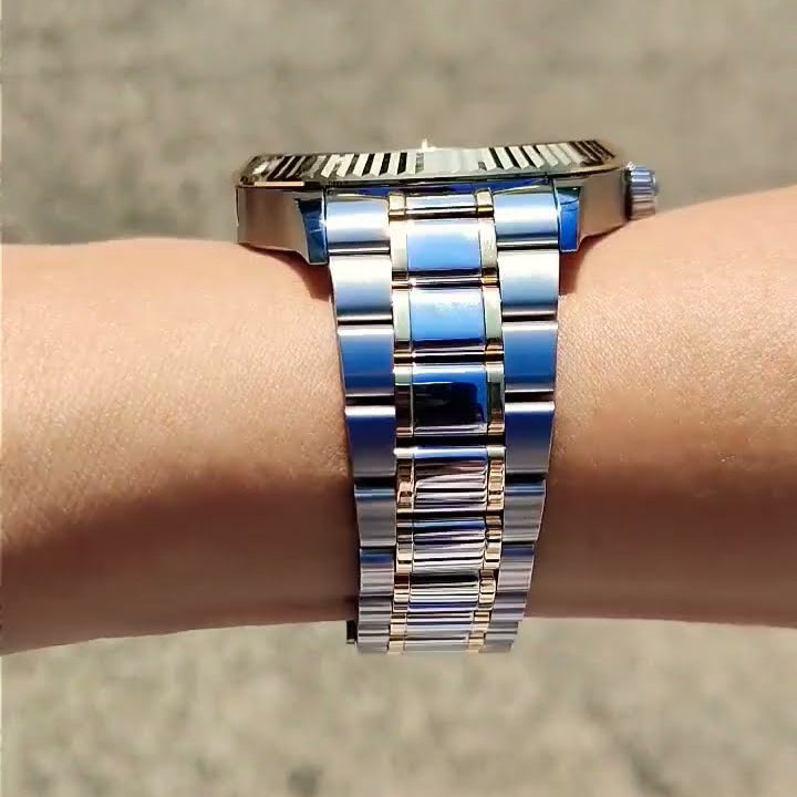 Tudor Style Automatic Black Dial Two Tone Steel Strap Watch for Men - M12713-0005