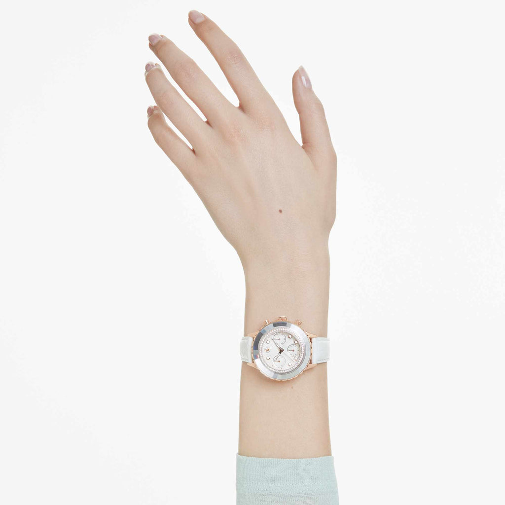 Swarovski Octea Chrono Crystals White Dial White Leather Strap Watch for Women - 5671150