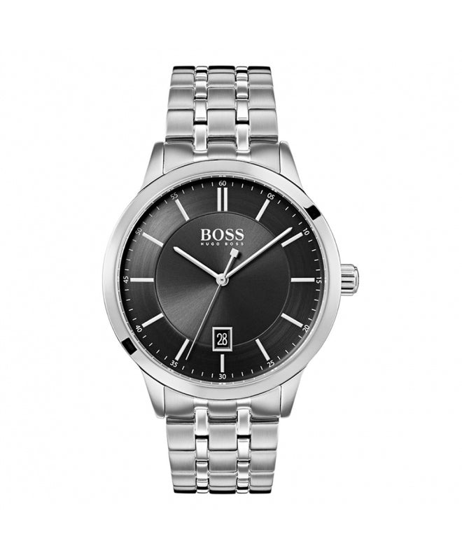 Hugo Boss Officer Black Dial Silver Steel Strap Watch for Men - 1513614