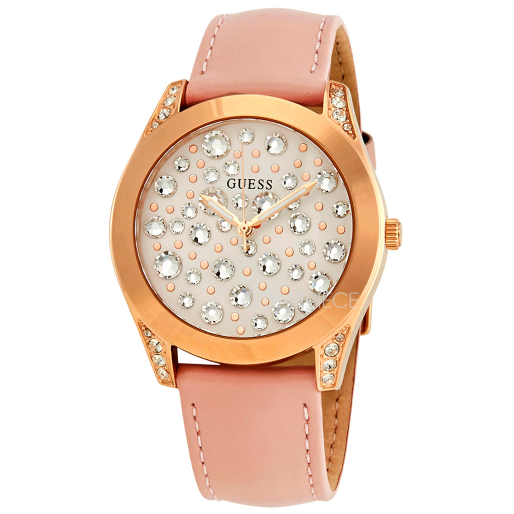Guess Wonderlust Beige Dial Pink Leather Strap Watch for Women - W1065L1