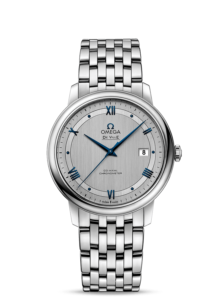 Omega De Ville Prestige Co-Axial Rhodium Silver Dial Silver Steel Strap Watch for Men - 424.10.40.20.02.001