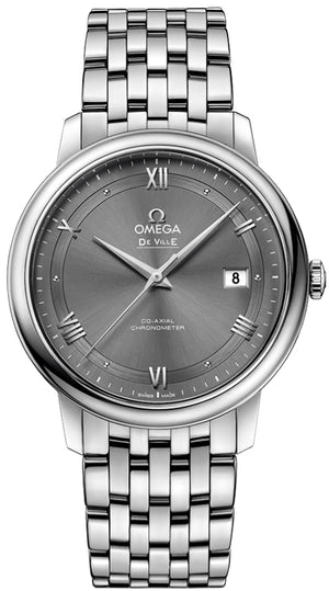 Omega De Ville Prestige Co-Axial Automatic Grey Dial Silver Steel Strap Watch for Men - 424.10.40.20.06.001