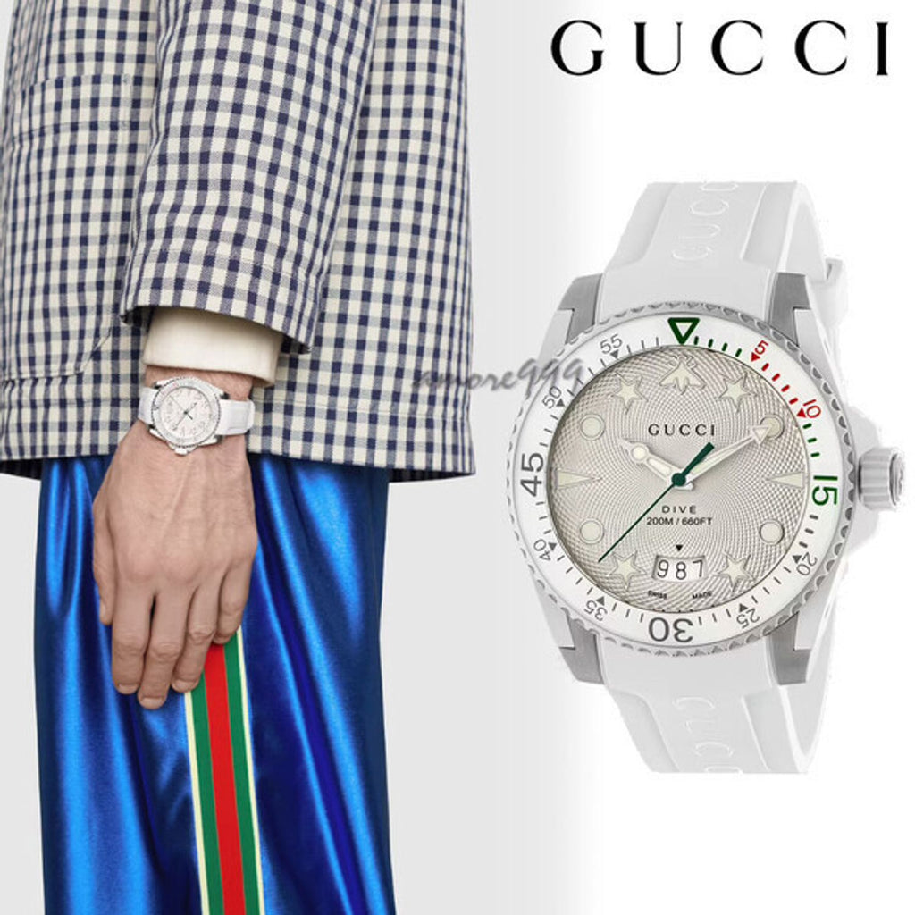 Gucci Dive Quartz White Dial White Rubber Strap Watch For Men - YA136337