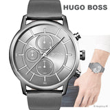 Hugo Boss Architectural Grey Dial Grey Leather Strap Watch for Men - 1513570