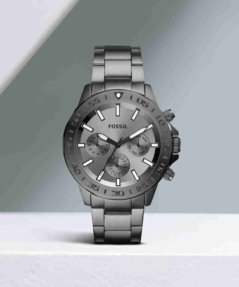 Fossil Bannon Multifunction Chronograph Grey Dial Grey Steel Strap Watch for Men - BQ2491