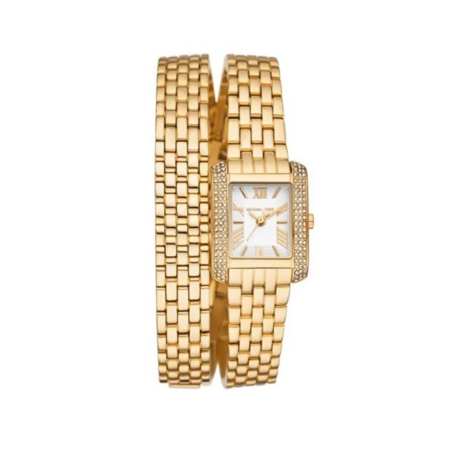 Michael Kors Emery Pave Double Wrap White Dial Gold Steel Strap Watch for Women - MK4833