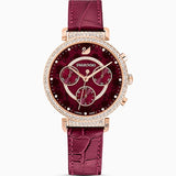 Swarovski Spring Flower Chronograph Red Dial Red Leather Strap Watch for Women - 5598689
