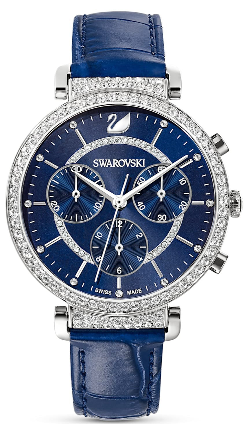Swarovski Passage Chrono Crystal Blue Dial Blue Leather Strap Watch fo