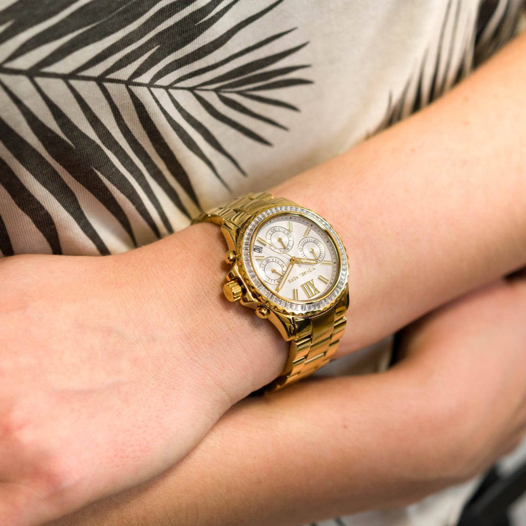 Michael Kors Everest Chronograph White Dial Gold Steel Strap Watch For Women - MK7212