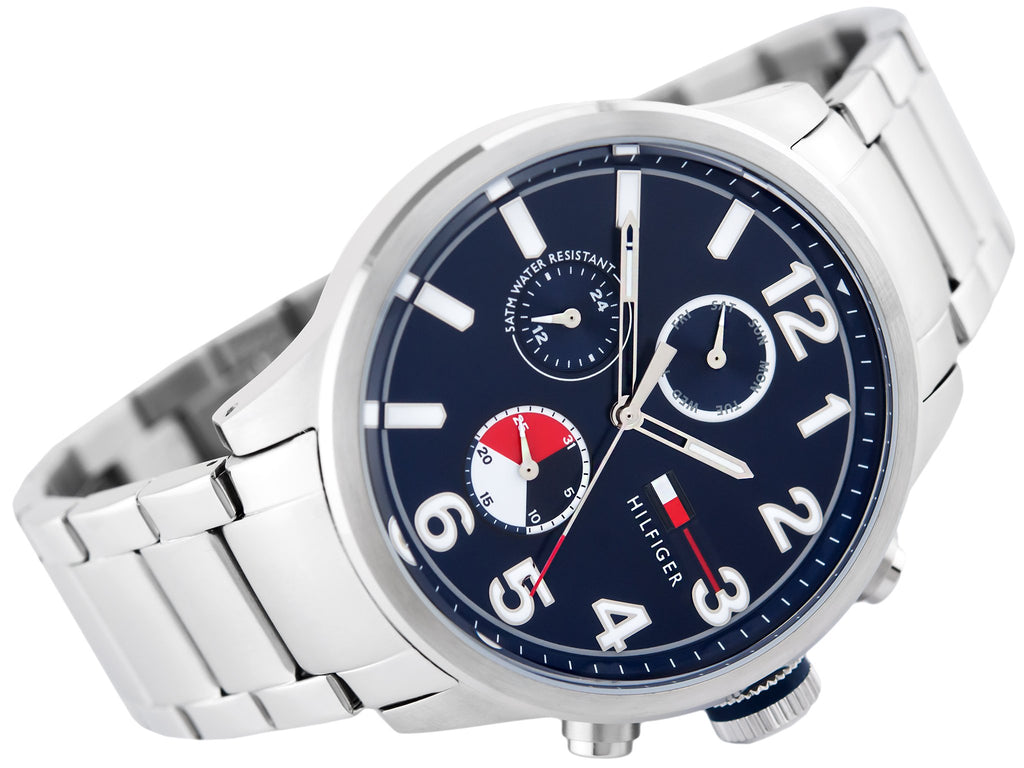 Tommy Hilfiger Jackson Chronograph Blue Dial Silver Steel Strap Watch for Men - 1791242