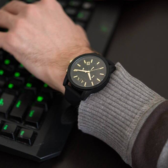 Armani Exchange Outerbanks Chronograph Black Dial Black Steel Strap Watch For Men - AX7105