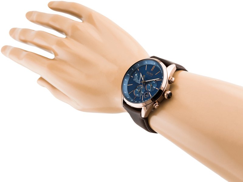 Hugo Boss Grand Prix Blue Dial Brown Leather Strap Watch for Men - 1513604