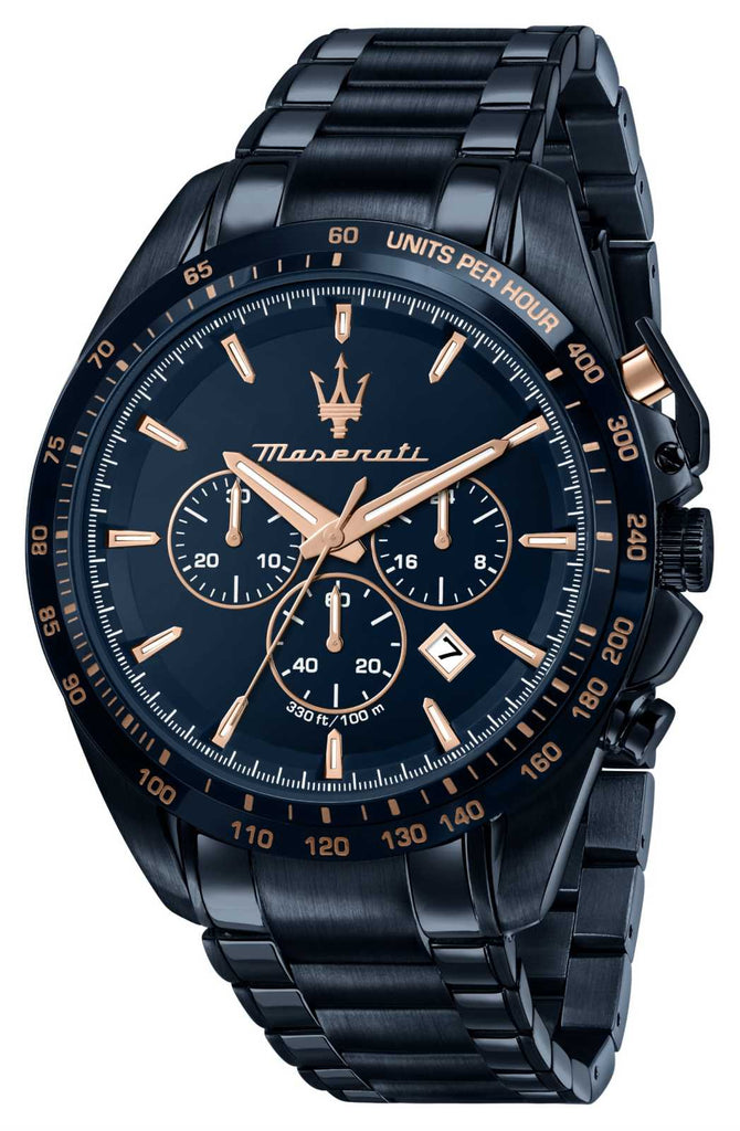 Maserati SFIDA Chronograph Black Dial Black Steel Strap Watch For Men - R8873640011