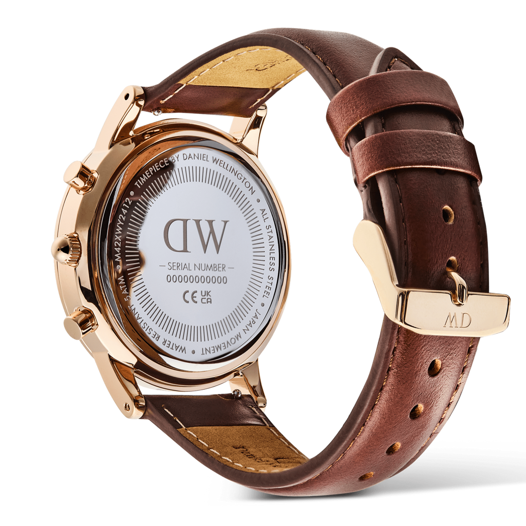 Daniel Wellington Iconic Chronograph Blue Dial Brown Leather Strap Watch For Men - DW00100639