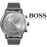 Hugo Boss Architectural Grey Dial Grey Leather Strap Watch for Men - 1513570