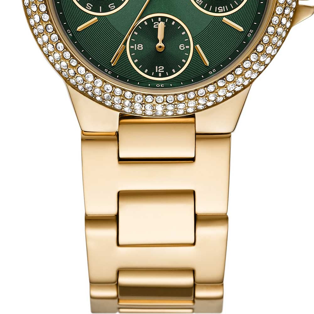 Michael Kors Camille Multifunction Green Dial Gold Steel Strap Watch For Women - MK6981