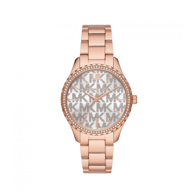 Michael Kors Layton Three Hand Silver Dial Rose Gold Steel Strap Watch For Women - MK7297