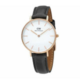 Daniel Wellington Petite Sheffield White Dial Black Leather Strap Watch For Women - DW00100174