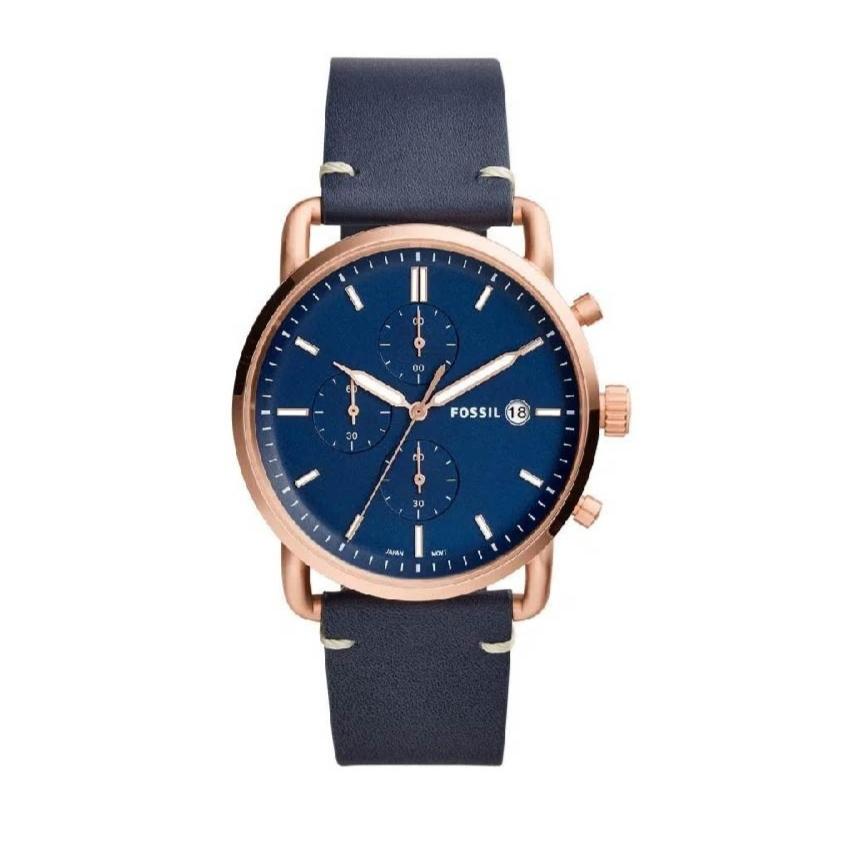 Fossil The Commuter Blue Dial Blue Leather Strap Watch for Men - FS5404