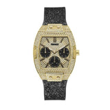 Guess Raven Diamonds Champagne Dial Black Rubber Strap Watch For Women - GW0105L2