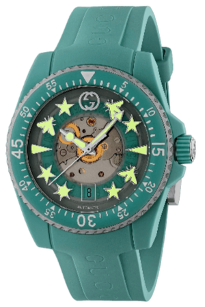 Gucci Dive Automatic Green Dial Green Rubber Strap Unisex Watch - YA136344