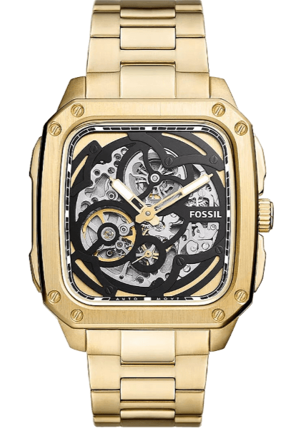 Fossil Inscription Automatic Skeleton Black Dial Gold Steel Strap Watch for Men - BQ2573