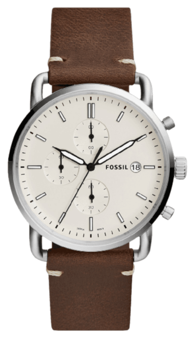 Fossil The Commuter White Dial Brown Leather Strap Watch for  display picture 2