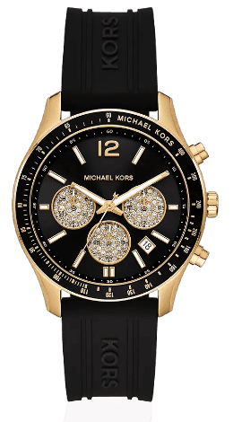 Michael Kors Black Rubber Runway Chronograph Watch Michael Kors Runway Chronograph Black Dial Black Steel Strap  main image 4