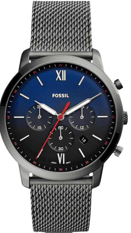 Fossil Neutra Chronograph Blue Dial Silver Mesh Bracelet Watch for Men - FS5383