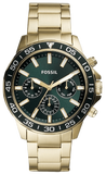 Fossil Bannon Multifunction Chronograph Green Dial Gold Steel Strap Watch for Men - BQ2493