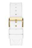 Guess Baguette Crystals Gold Dial White Silicone Strap Watch For Men - GW0208G3
