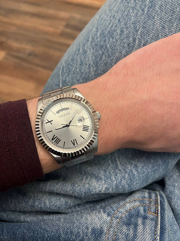 Guess Connoisseur Silver Dial Silver Steel Strap Watch for Men - GW0265G6