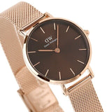 Daniel Wellington Petite Amber Brown Dial Gold Mesh Strap Watch For Women - DW00100476