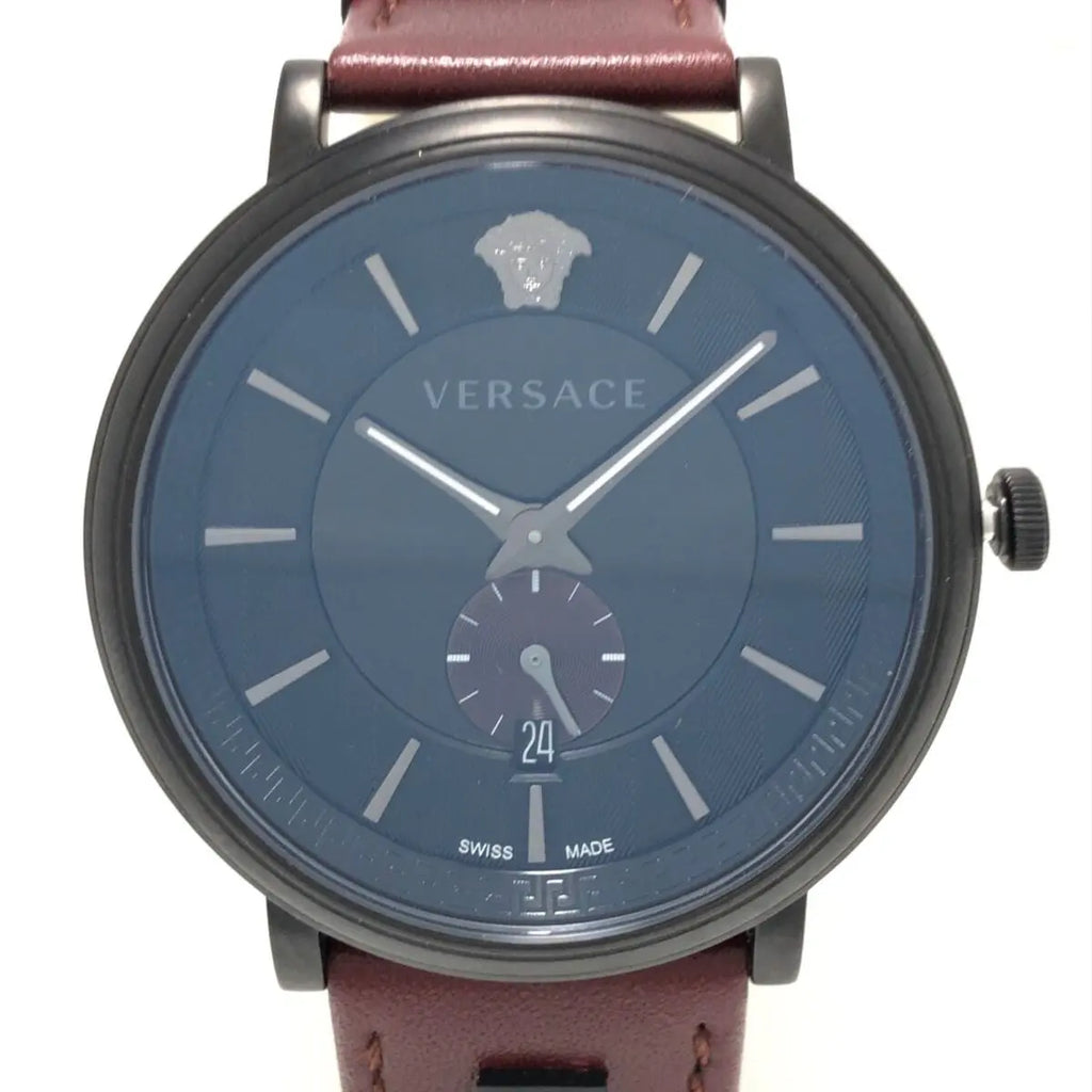 Versace V-Circle Manifesto Black Dial Maroon Leather Strap Watch for Men - VBQ040017