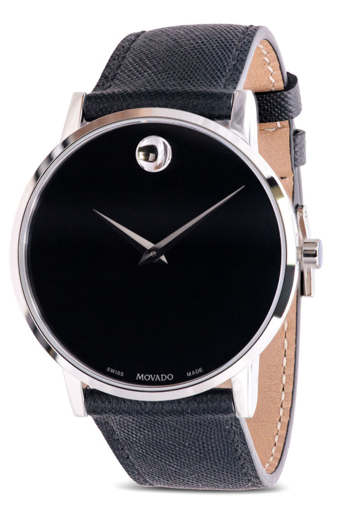Movado Museum Classic Black Dial Black Leather Strap Watch for Men - 0607194