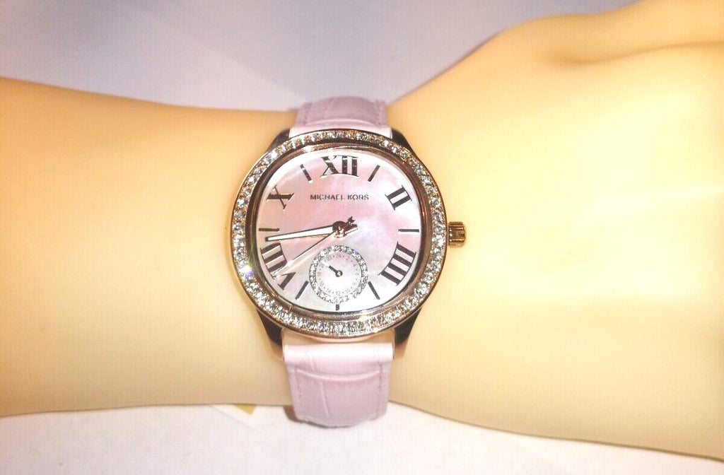 Michael Kors Sage Three-Hand Mother of Pearl Pink Dial Pink Leather Strap Watch for Women - MK4820