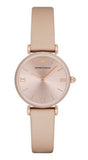 Emporio Armani Gianni T-Bar Quartz Rose Gold Dial Pink Leather Strap Watch For Women - AR11001