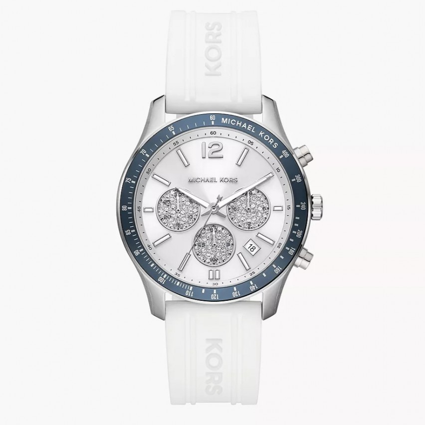 Michael Kors Berkley Chronograph Silver Dial White Rubber Strap Watch For Women - MKO1040
