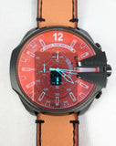 Diesel Mega Chief Chronograph Black Dial Brown Leather Strap Watch For Men - DZ4476