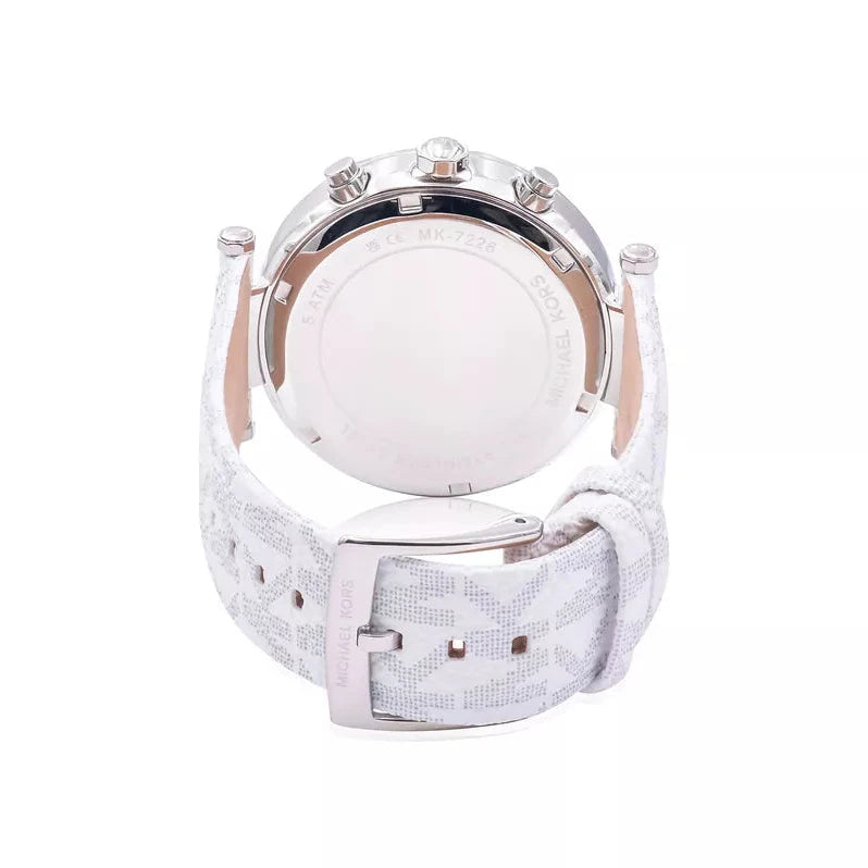 Michael Kors Parker Chronograph White Dial White Leather Strap Watch For Women - MK7226