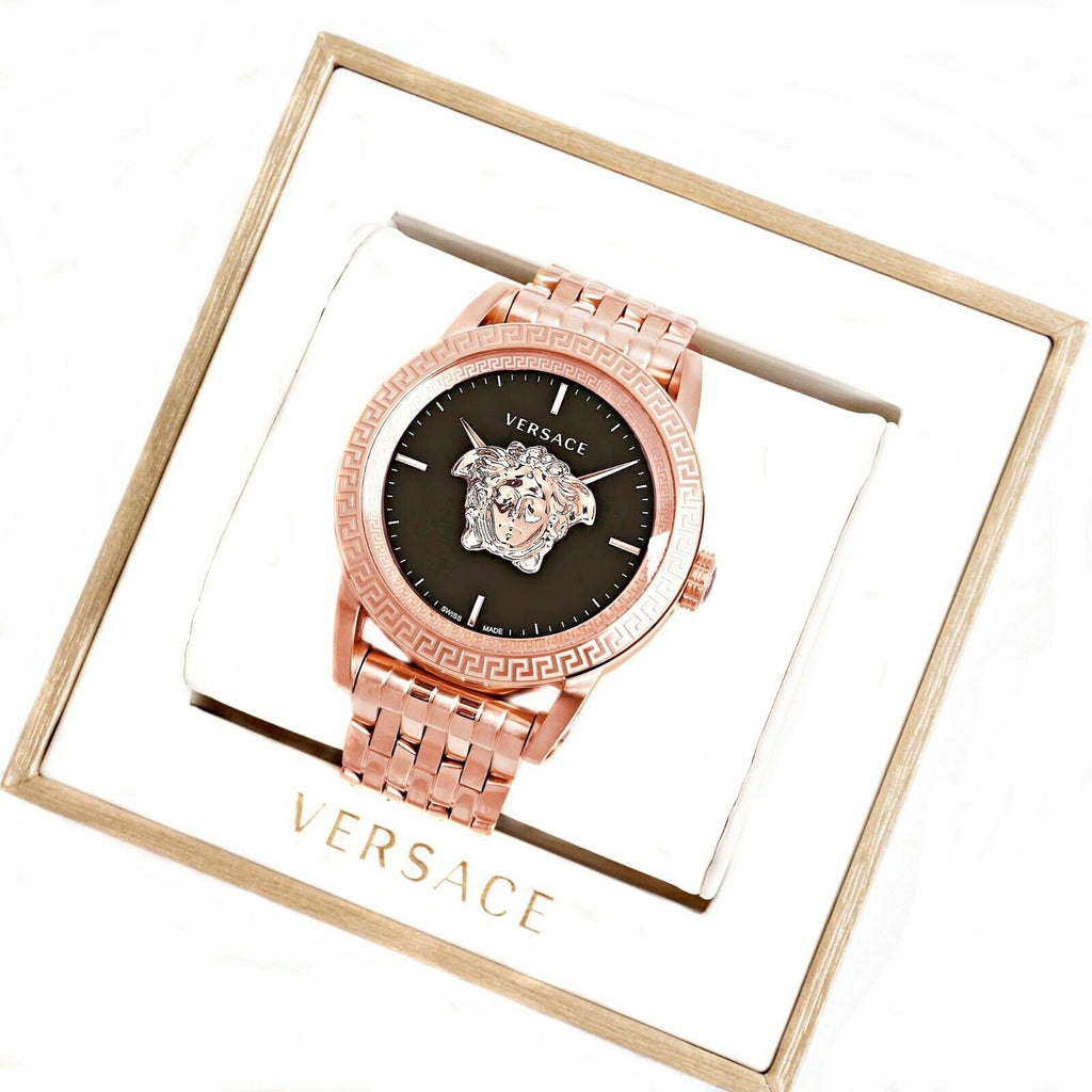 Versace Palazzo Empire Black Dial Rose Gold Steel Strap Watch for Men - VERD00718