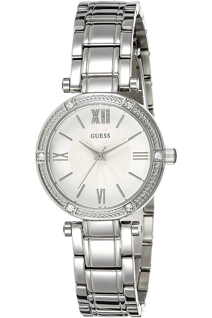 Guess Park Ave White Dial Silver Steel Strap Watch for Women - W0767L1