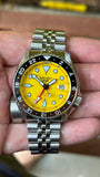 Seiko 5 Sport SKX GMT US Special Creation Automatic Yellow Dial Silver Steel Strap Watch for Men - SSK017K1