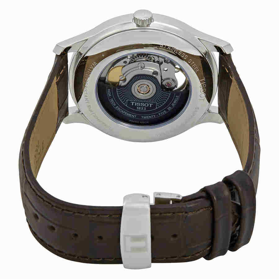 Tissot T Classic Tradition Powermatic 80 Open Heart Silver Dial Brown Leather Strap Watch for Men - T063.907.16.038.00